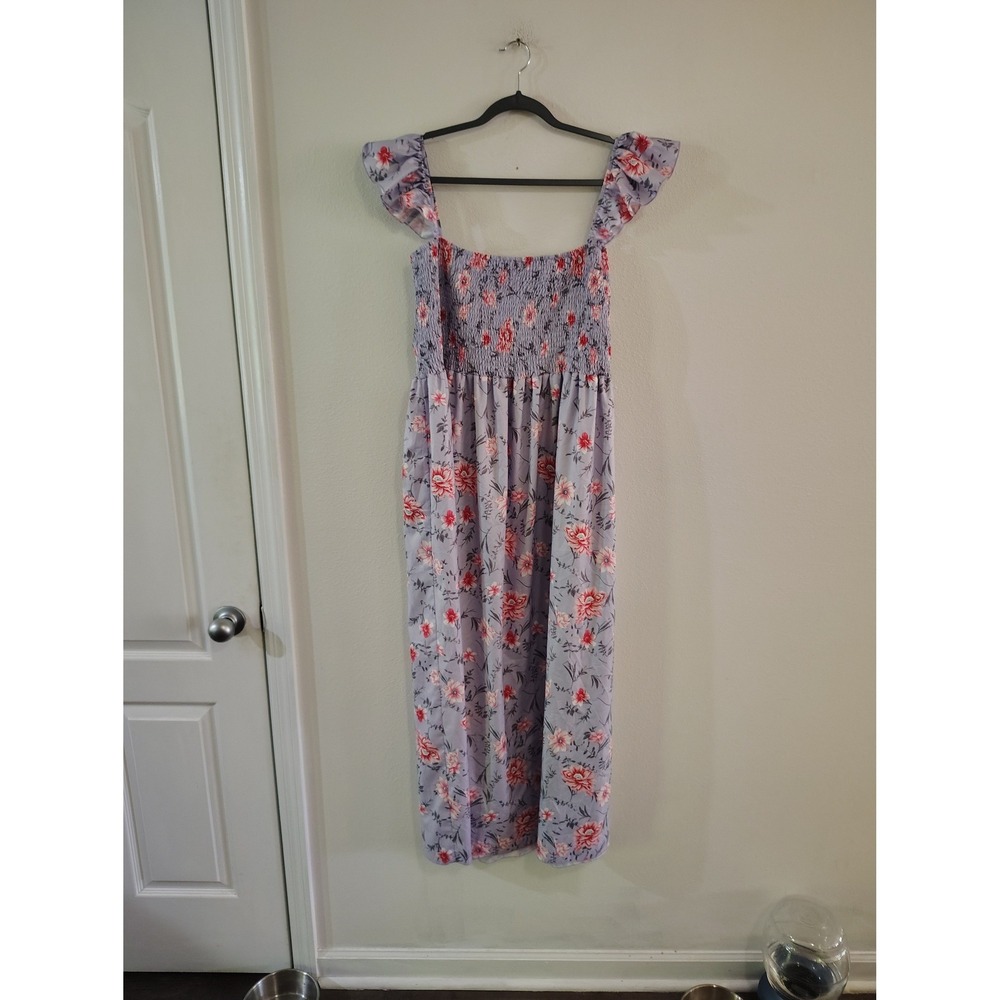 SHEIN CURVE Lavender Floral Smocked Maxi Dress Ruffle Sleeve Plus Size 3XL